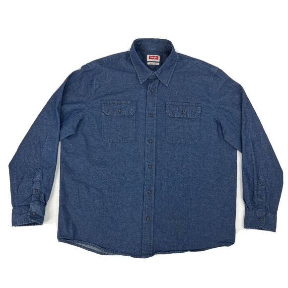 Wrangler‎ Shirt Men's XL Blue Denim Flex For Comfort Long Sleeve Button Up - Picture 1 of 9